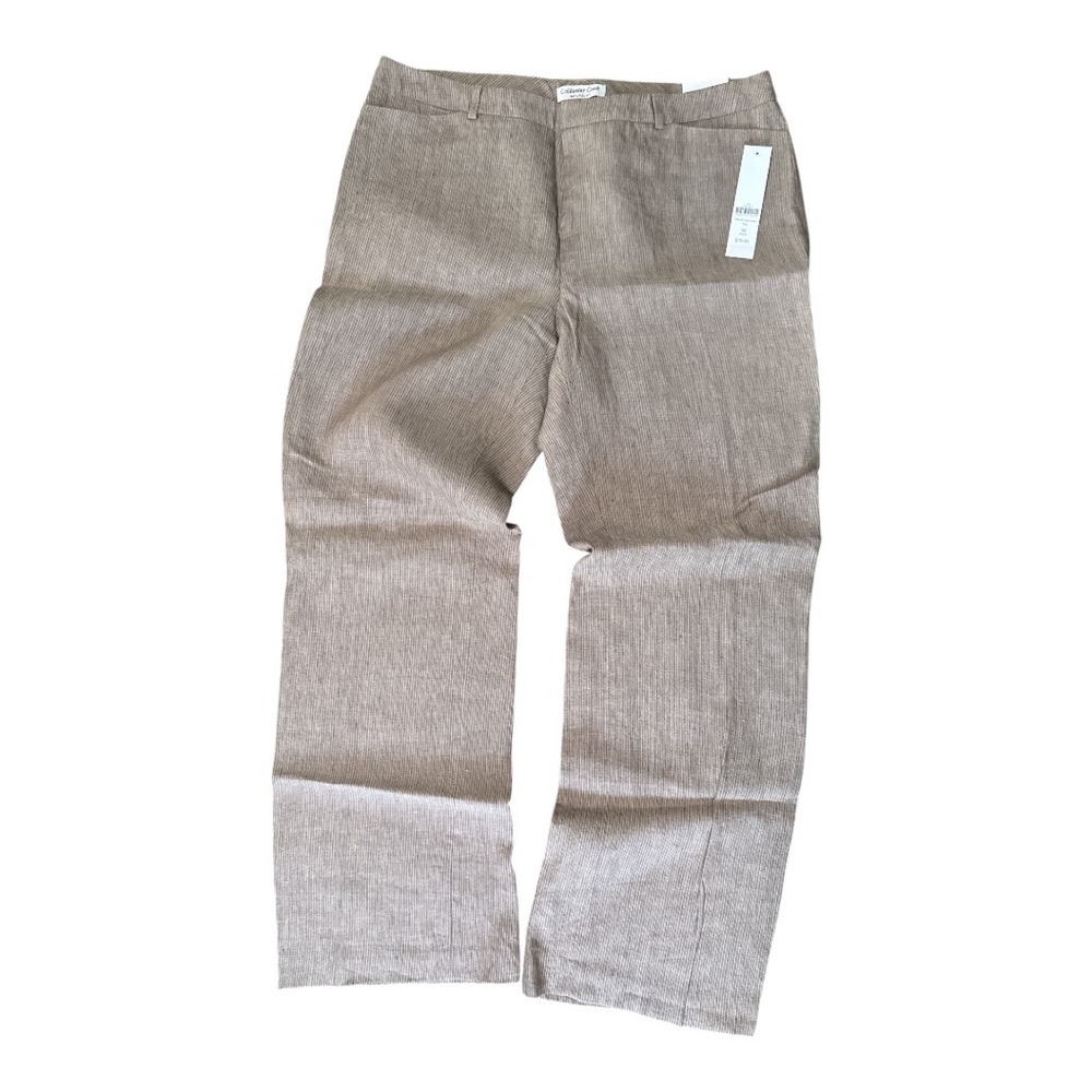 Coldwater Creek NWT Linen Pants Sz 14 Natural Striped Relaxed Fit Coastal Beachy
